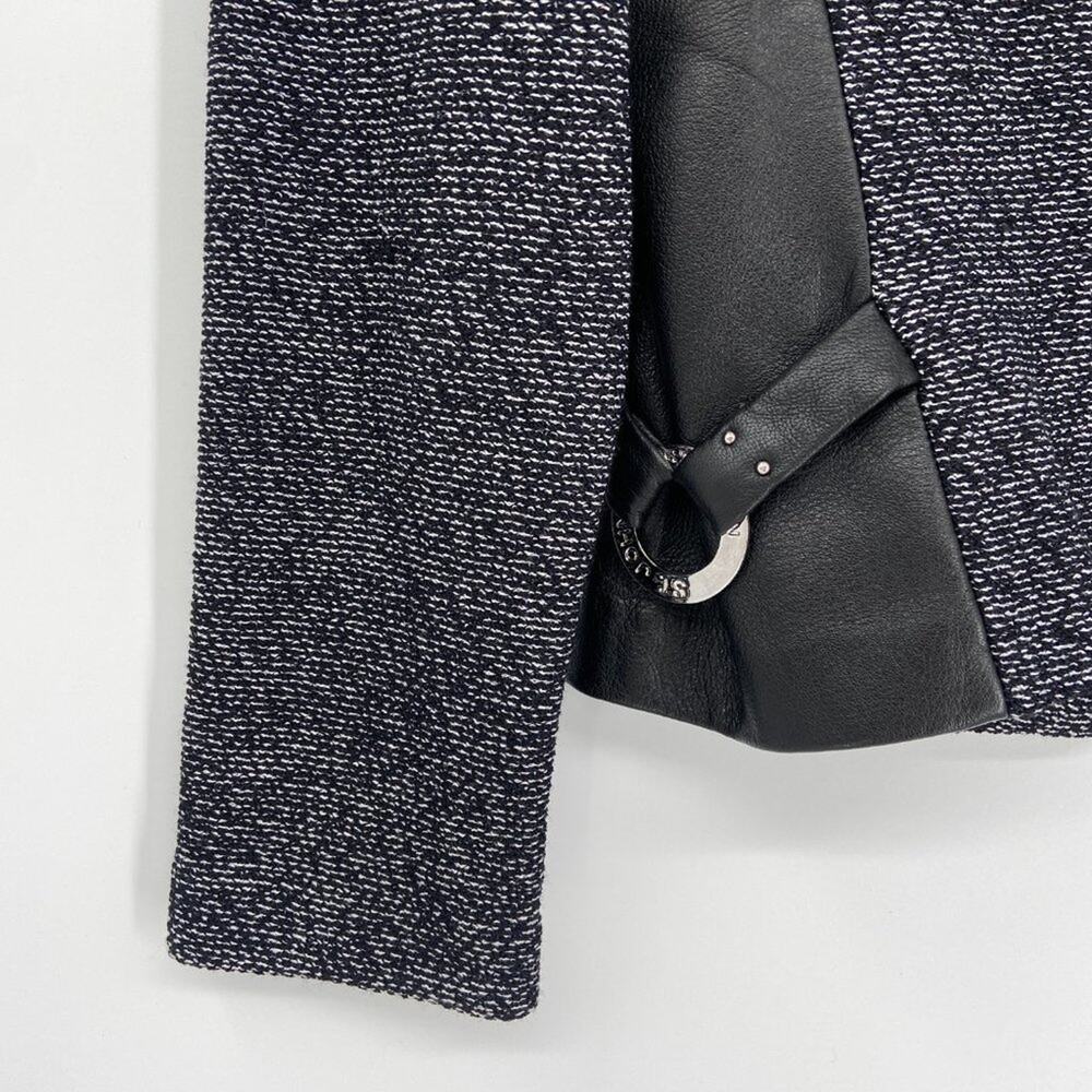 St. John Collection Gray Black Tweed Zip Jacket Leather Panels Size S - Picture 8 of 8